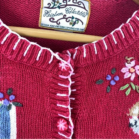 Vintage Knit Red Cat Sweater Size Large Button Front Cardigan - Picture 6 of 16